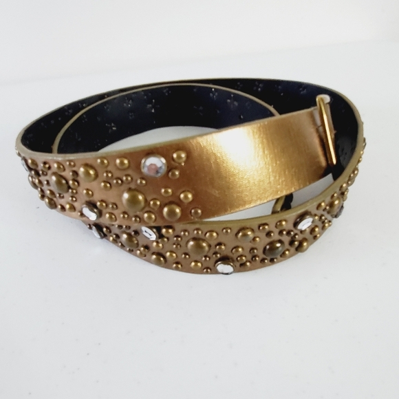 Studded Jeweled Leather Belt Size 18/20 Lane Bryant Western Bronze Studded Y2K - Picture 6 of 12